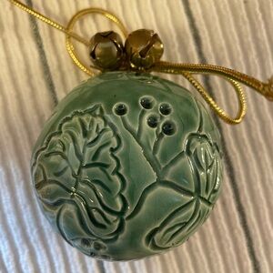 Green Ceramic Ornament with Gold Ribbon